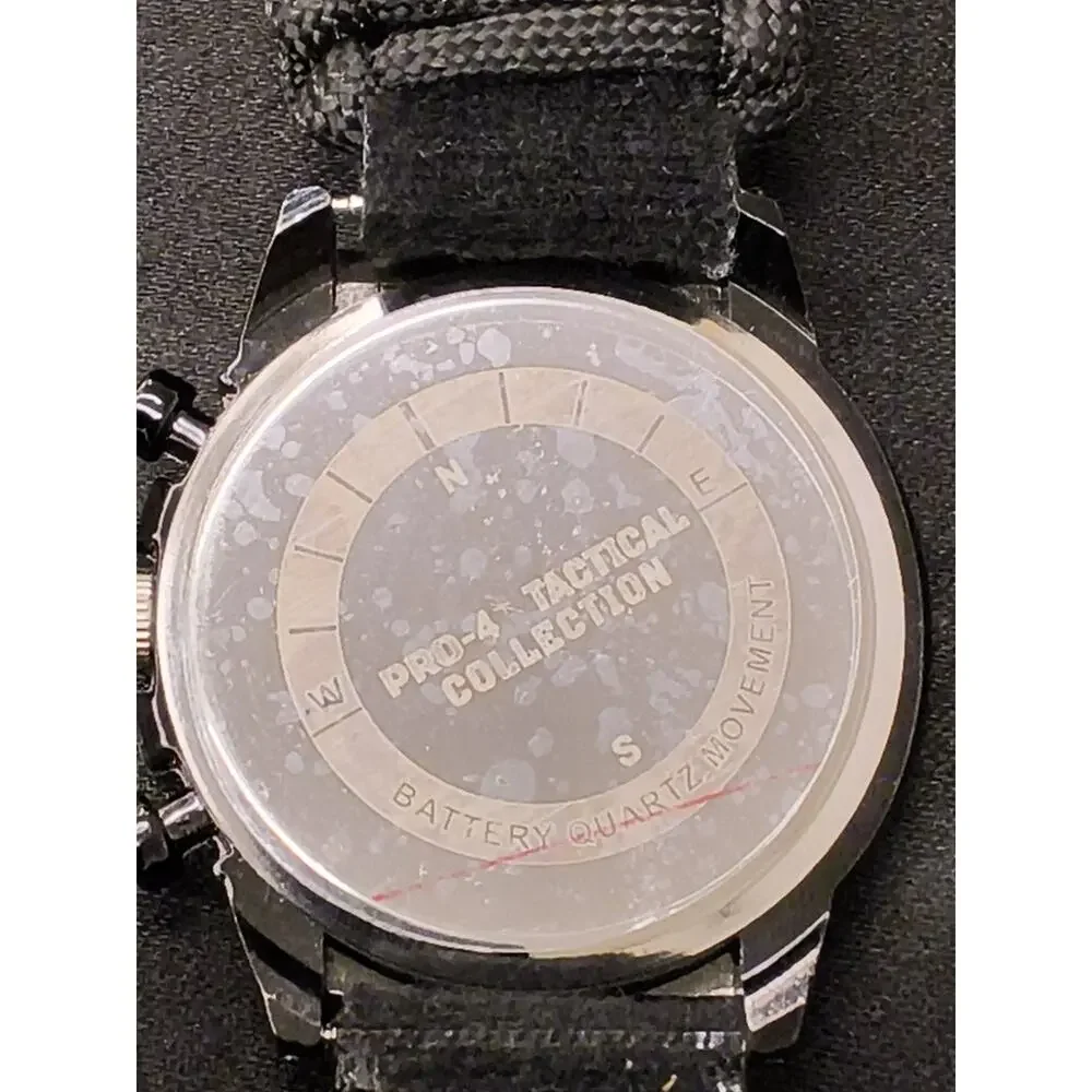 Pro-4 Tactical Survival Watch Paracord Whistle Compass Fire Starter Black #W5143